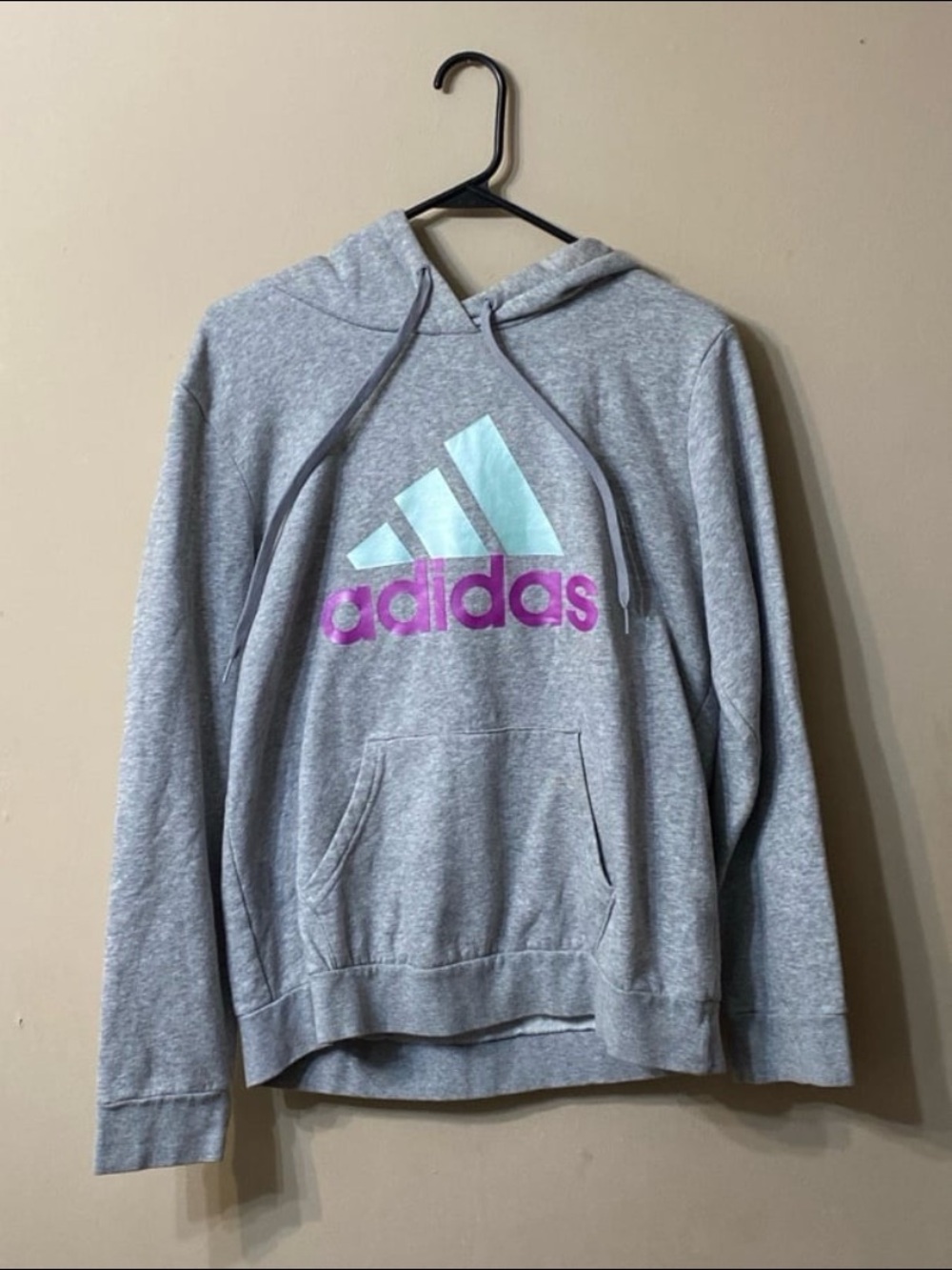 Adidas Gray Hoodie with Teal & Purple Logo